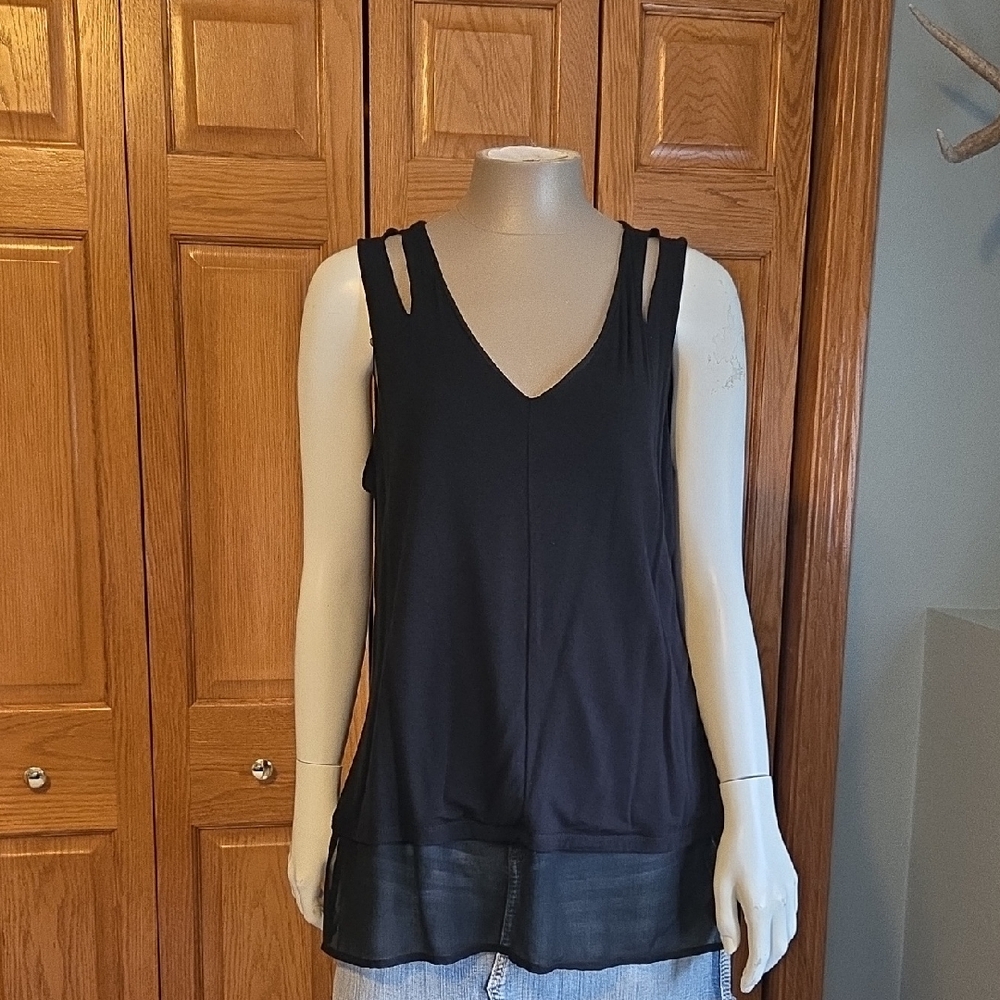 Maurices Black Sleeveless Tank with Sheer Ruffle Back
